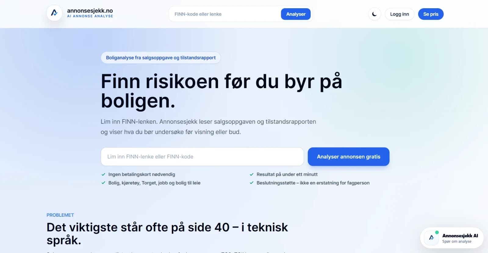 Skjermbilde av Annonsesjekk.no