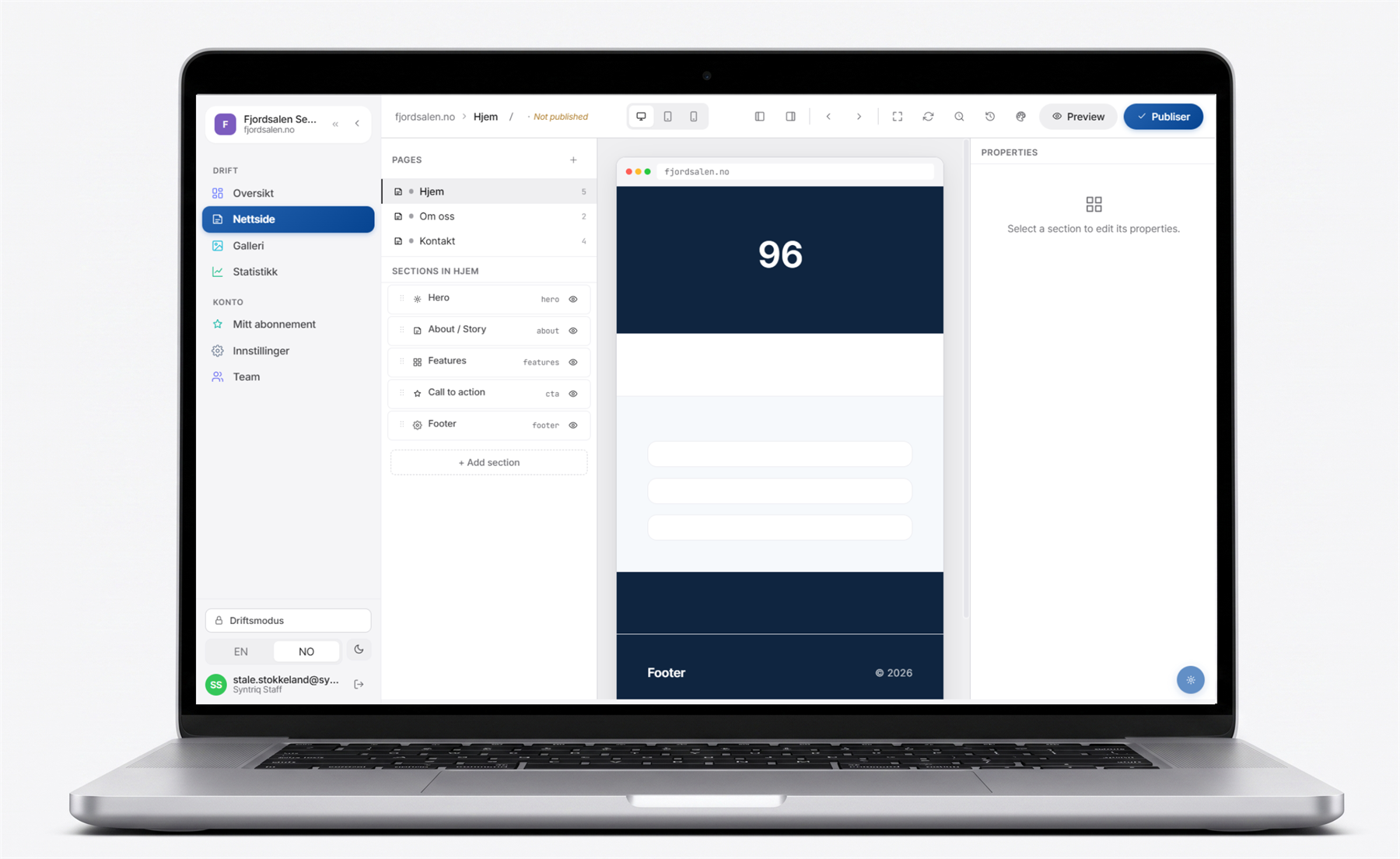 Syntriq-portalen: nettside-editor